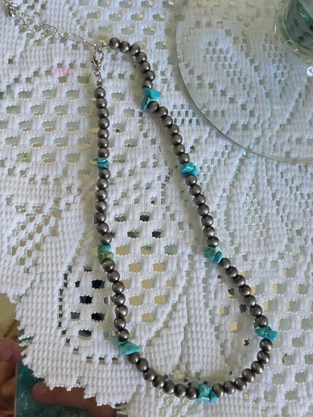 Myra Bag Turquoise Chip and Silver Bead Necklace